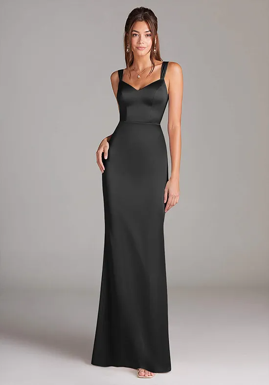 Black Satin Pleated Wide Strap Sweetheart Mermaid Floor Length Back Zip Bridesmaid Dresses