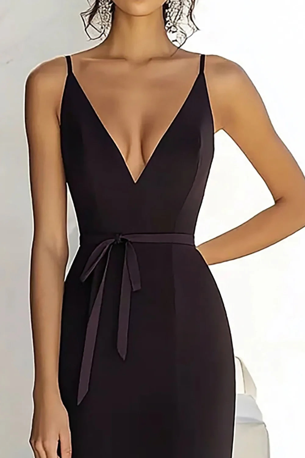 Black Spaghetti Straps V-Neck Long Formal Dress with Slit