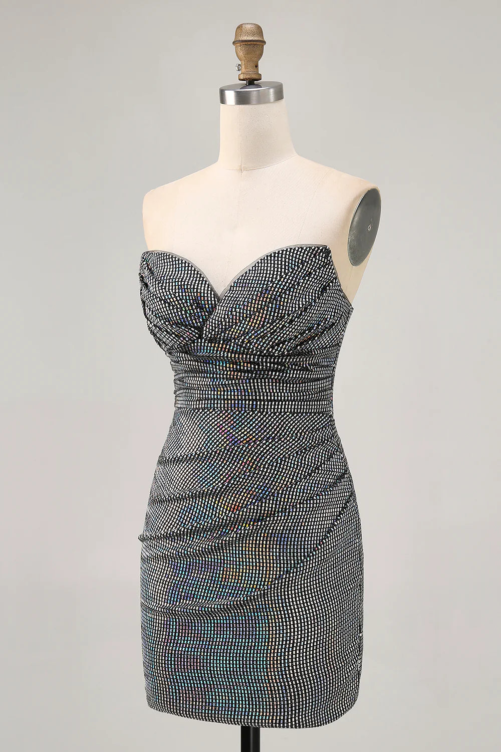 Black Strapless Ruched Sequins Bodycon Homecoming Dress