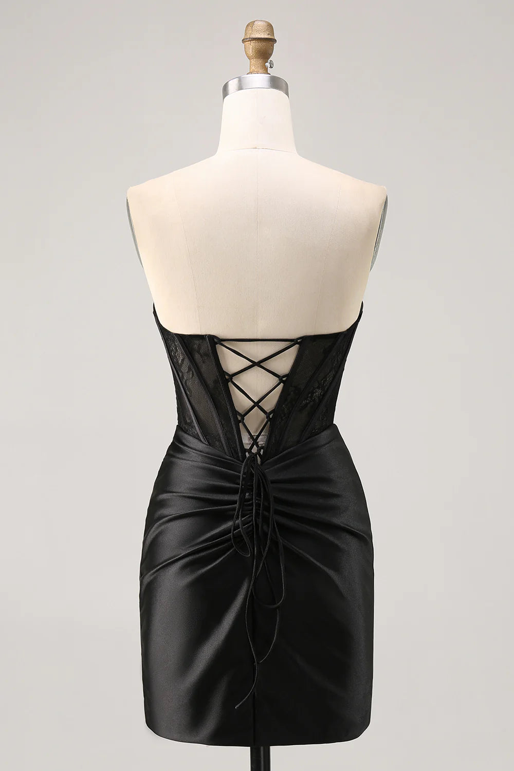 Black Strapless Satin Corset Ruched Bodycon Homecoming Dress