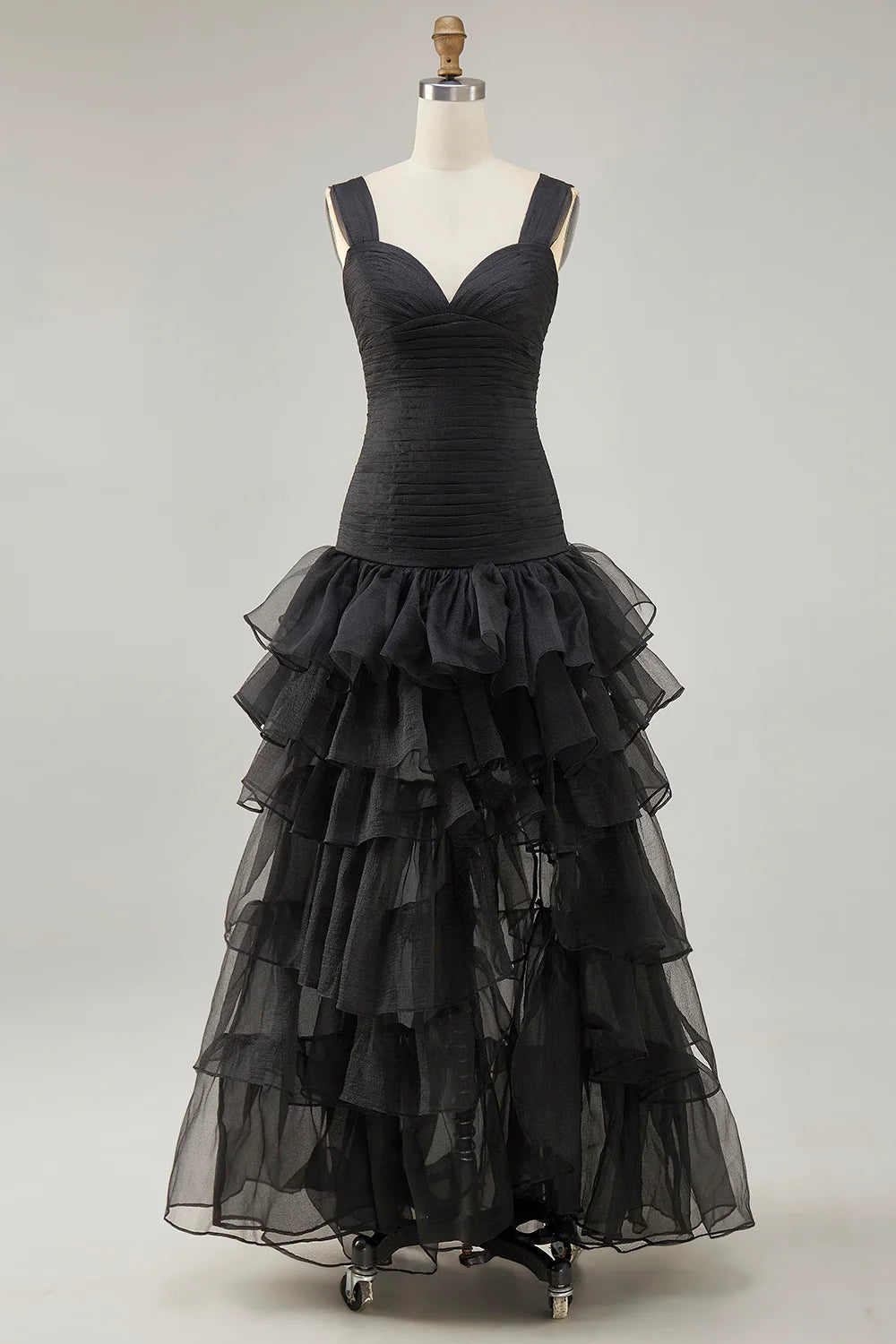 Black Sweetheart Organza High-Low Formal Dress with Ruffles