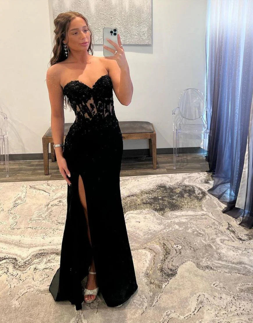 Black Sweetheart Zipper Back Long Retract Your Waist Prom Dress
