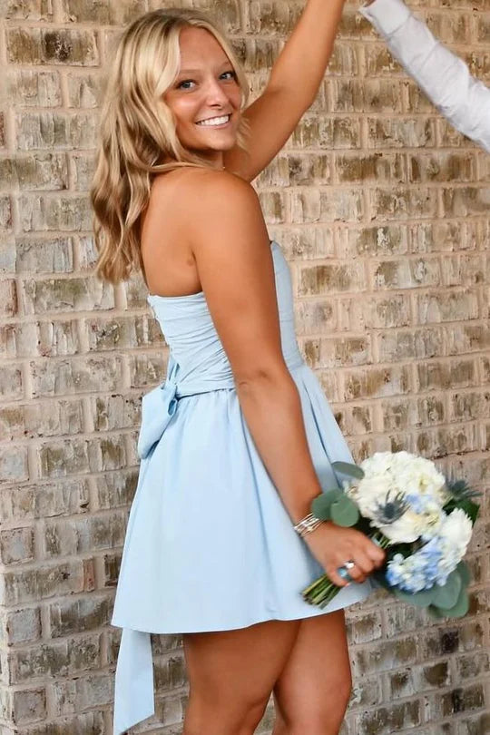 Blue A-Line Strapless Empire-Waist Sleeveless Short Homecoming Dress