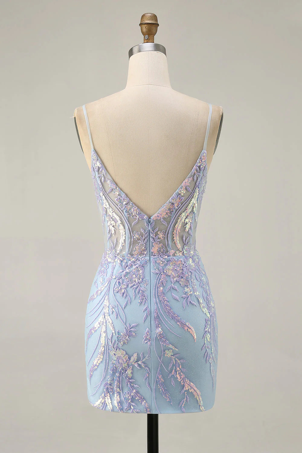 Blue Bodycon Spaghetti Straps Sequins Homecoming Dress with Appliques