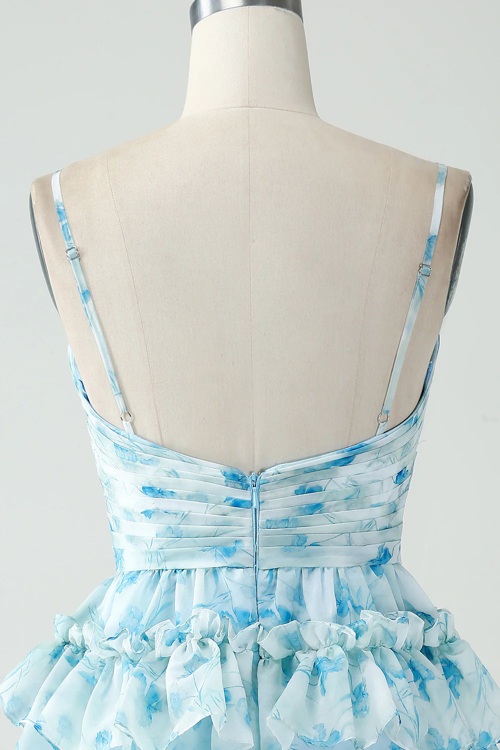 Blue Flower A-Line Tiered Pleated Short Homecoming Dress