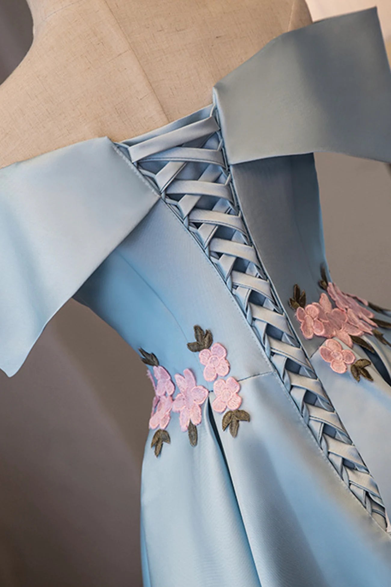 Blue Satin Off the Shoulder Prom Dresses, A-Line Homecoming Dresse