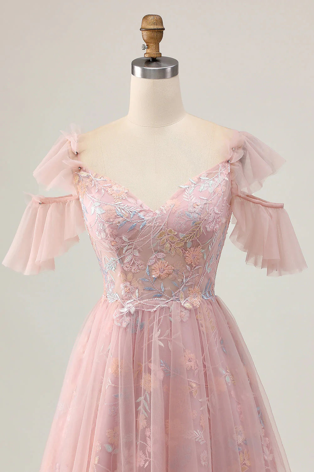 Blush A Line Cold Shoulder Floral Short Homecoming Dress with Appliques