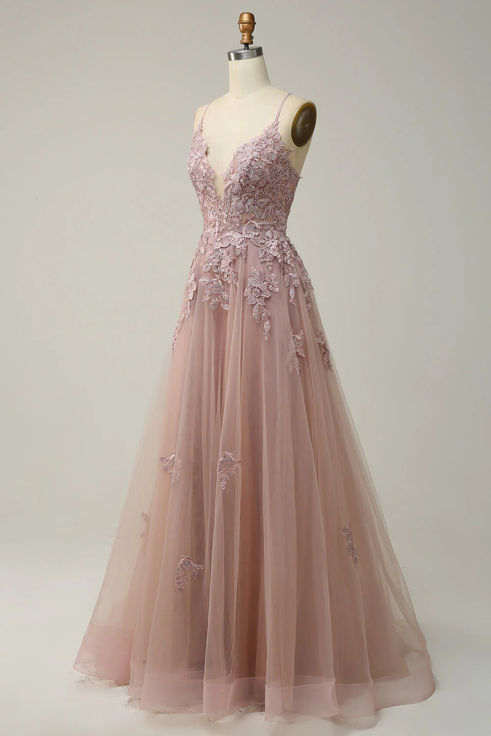 Blush A Line Spaghetti Straps Long Prom Dress with Appliques