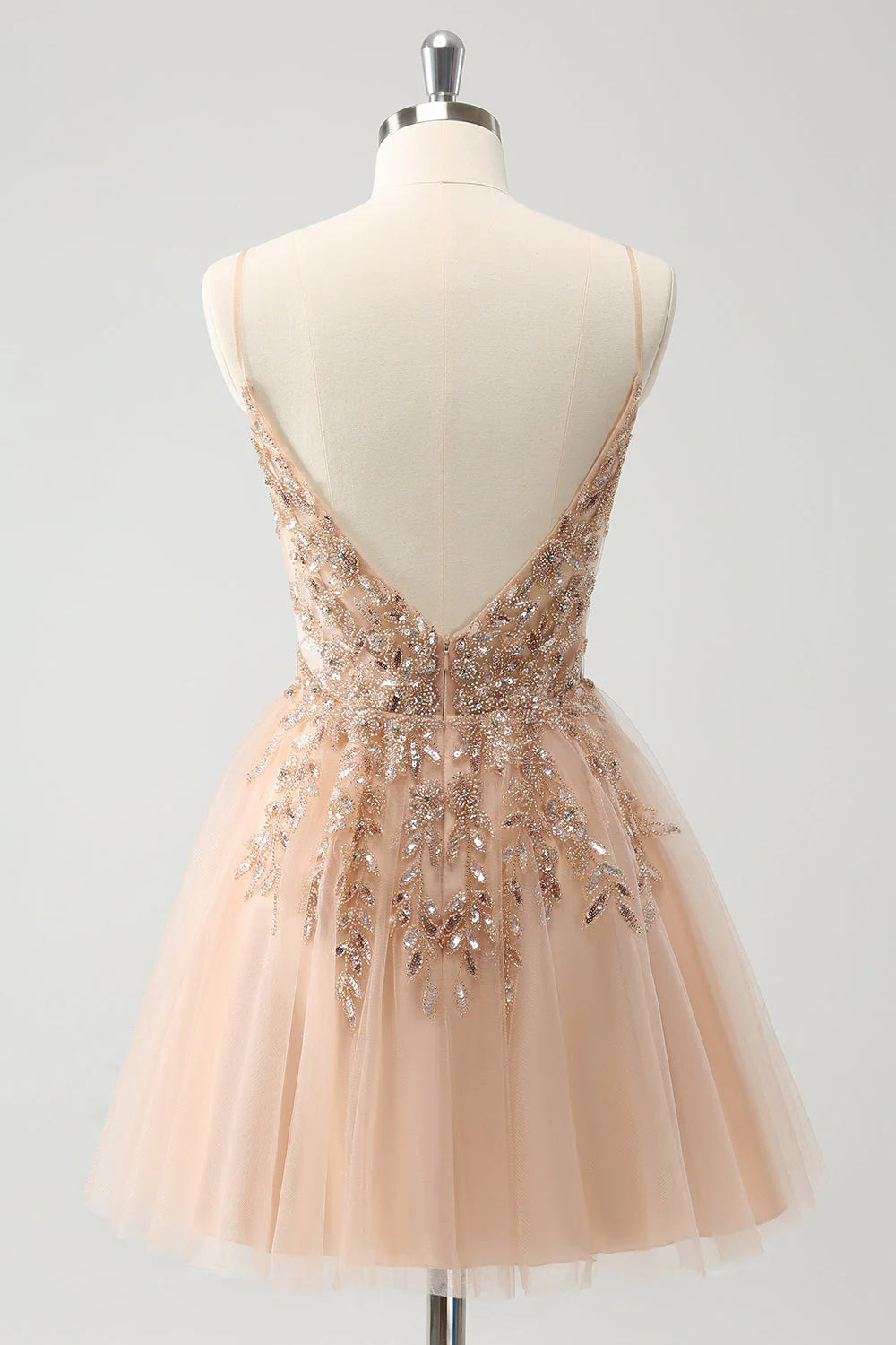 Blush A Line Spaghetti Straps Sequin Tulle Homecoming Dress