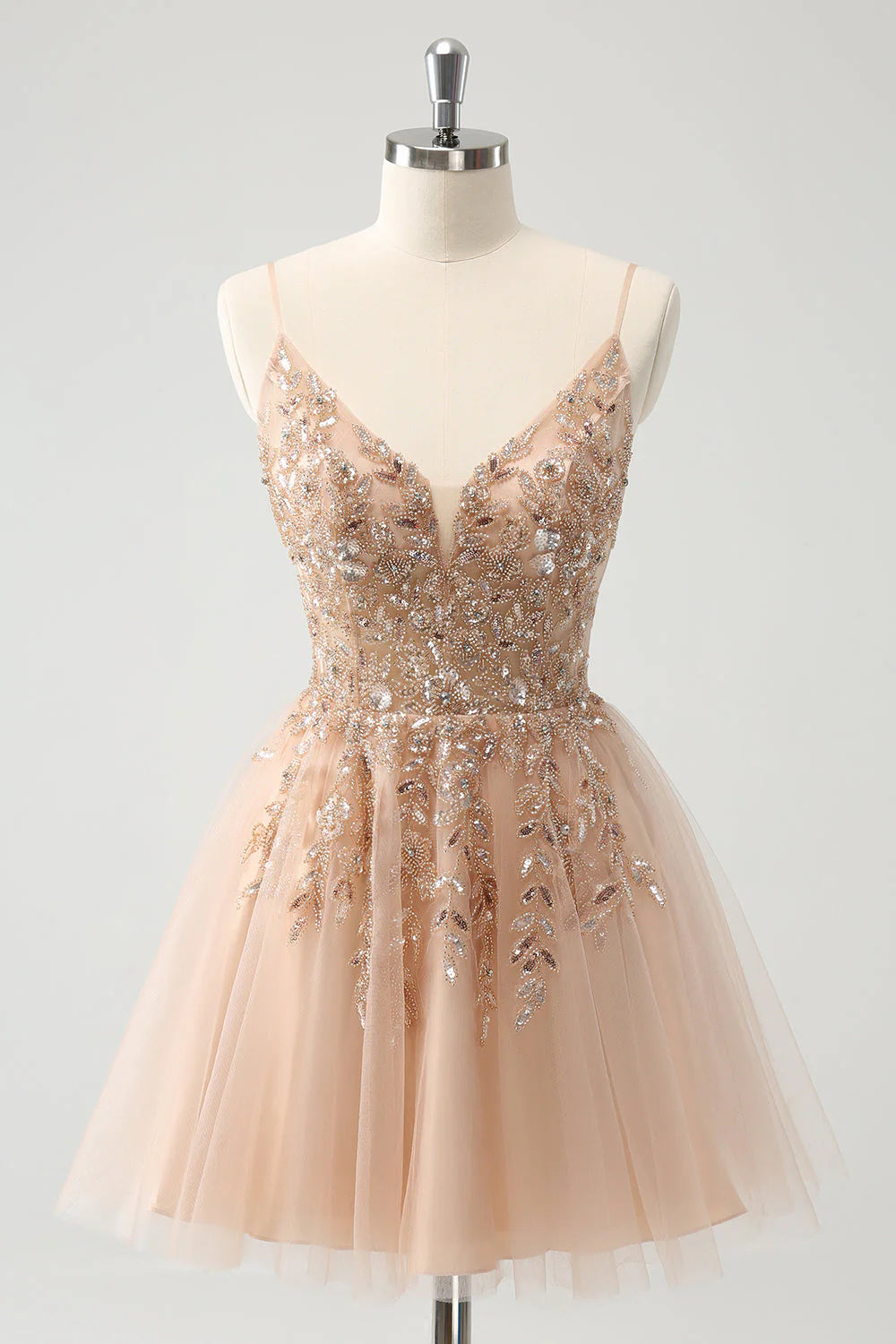 Blush A Line Spaghetti Straps Sequin Tulle Homecoming Dress