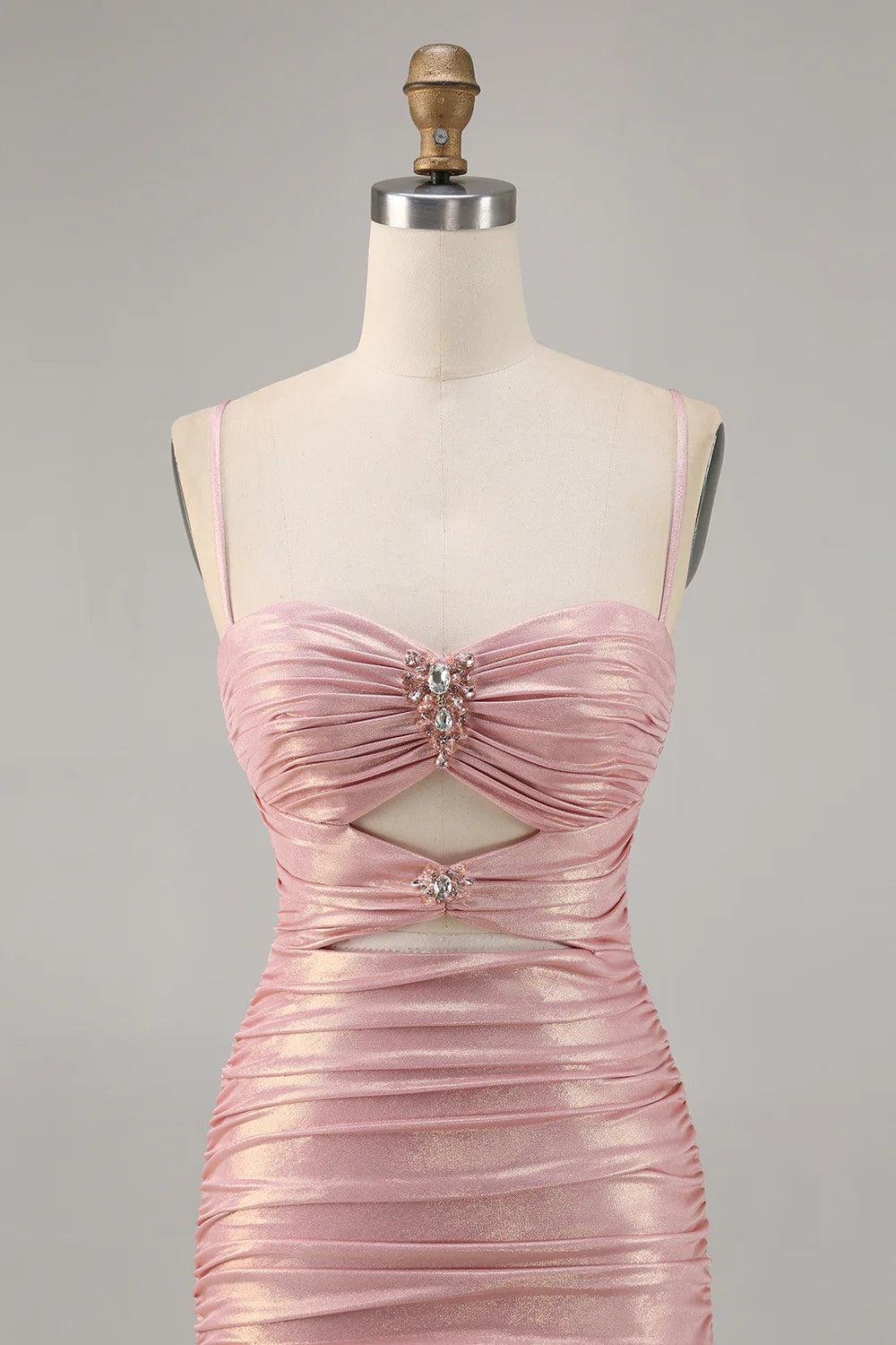 Blush Bodycon Cut Out Ruched Beaded Homecoming Dress