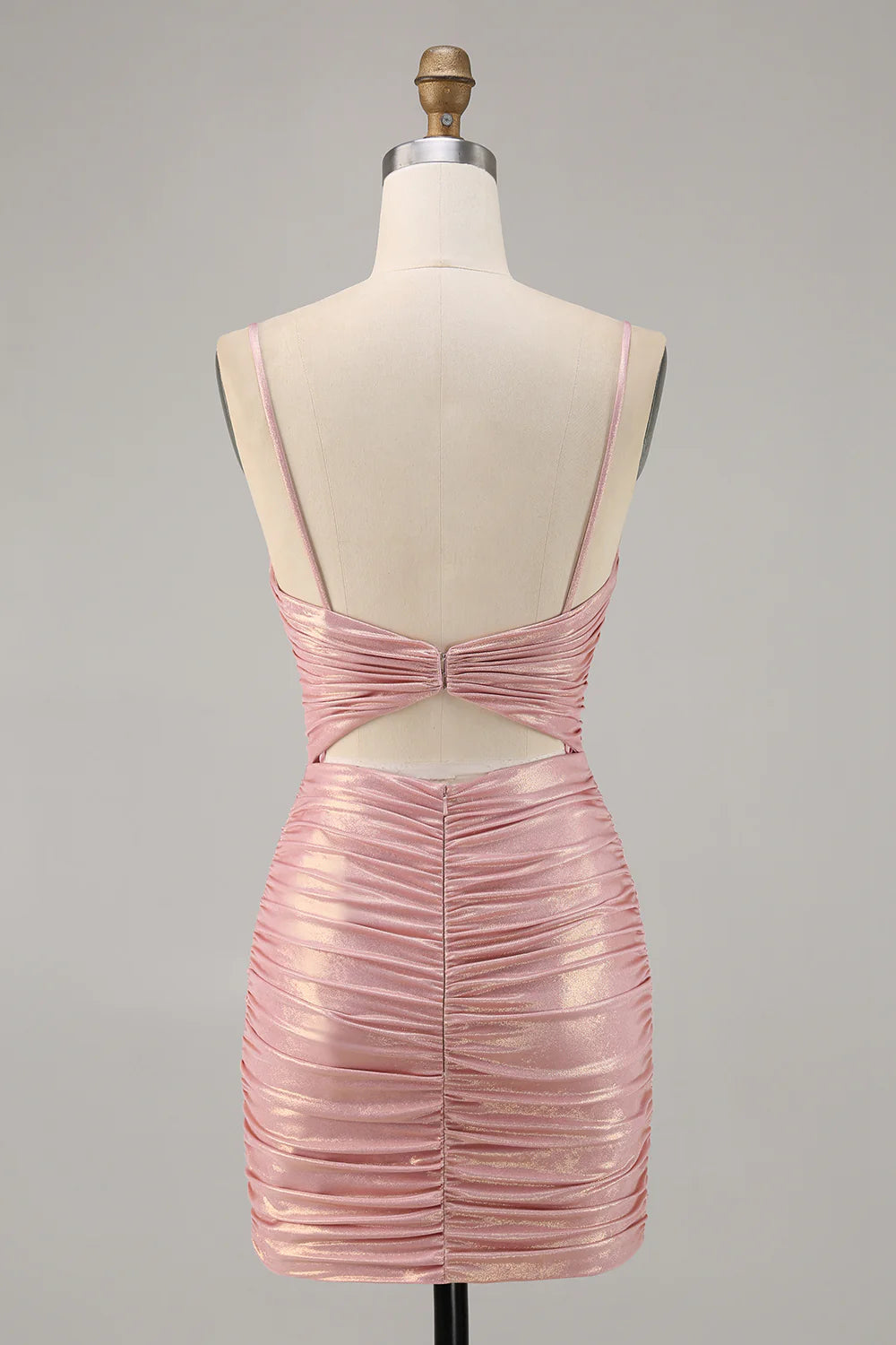 Blush Bodycon Cut Out Ruched Beaded Homecoming Dress