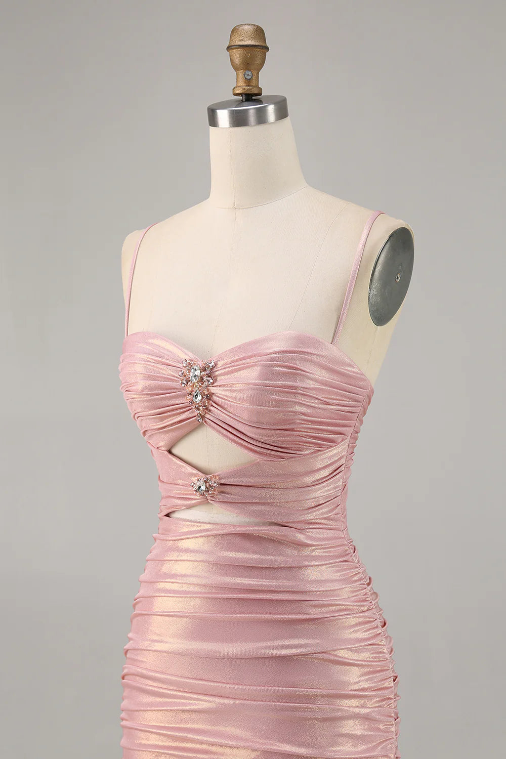 Blush Bodycon Cut Out Ruched Beaded Homecoming Dress