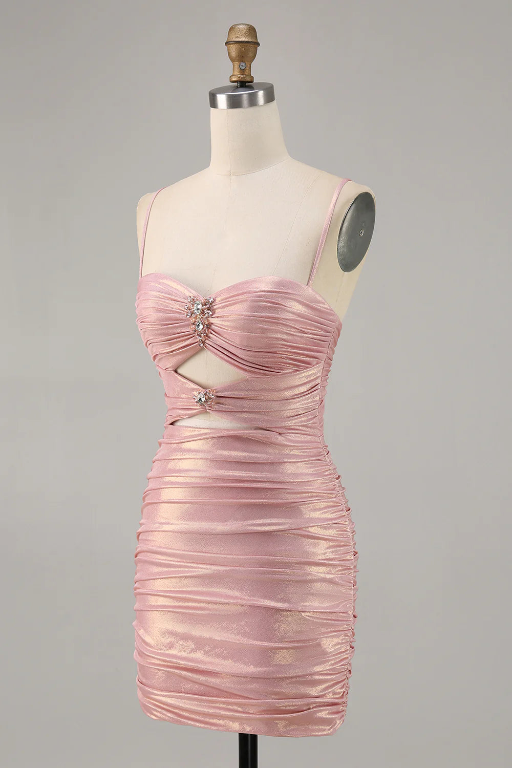 Blush Bodycon Cut Out Ruched Beaded Homecoming Dress