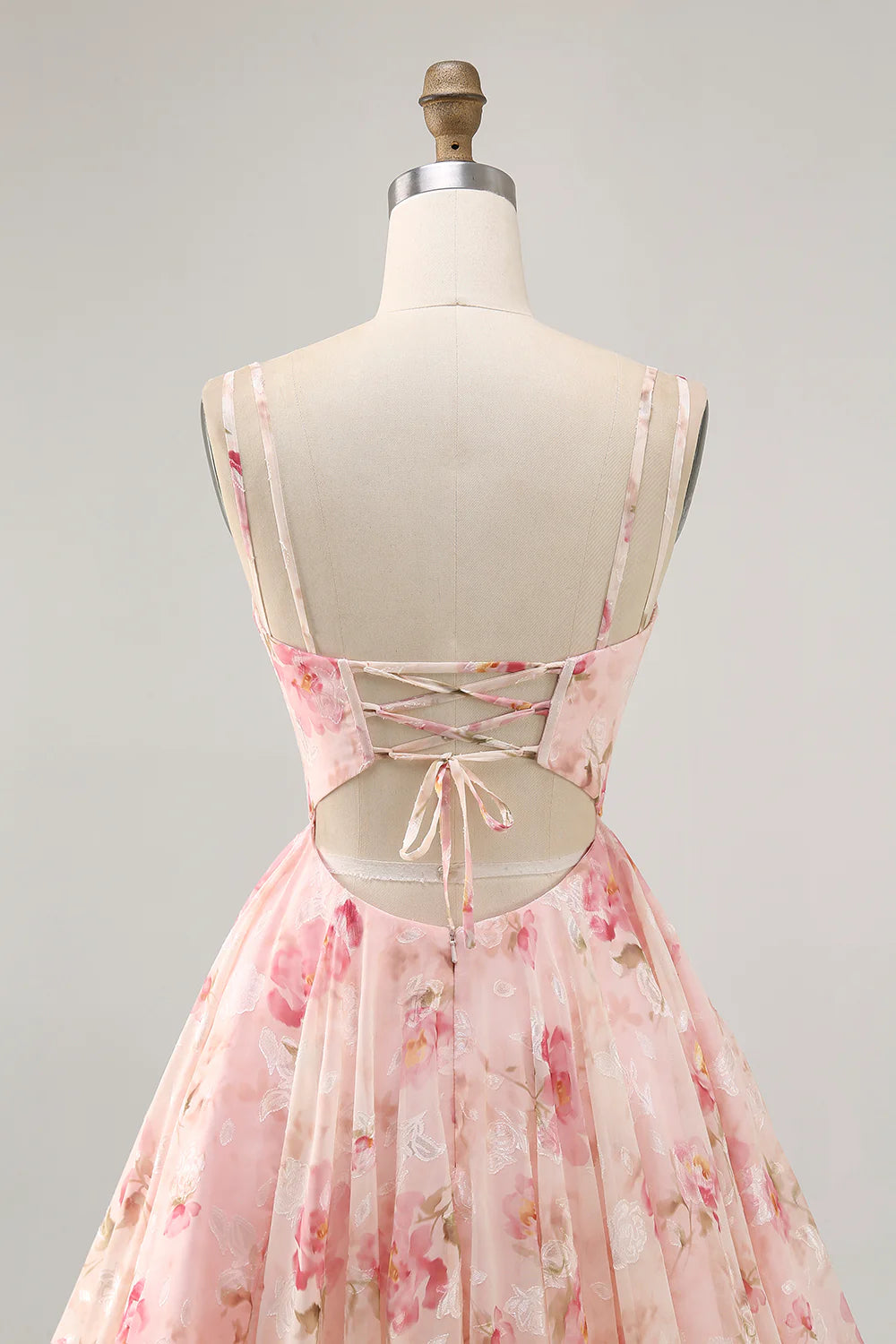 Blush Floral A Line Chiffon Short Corset Homecoming Dress