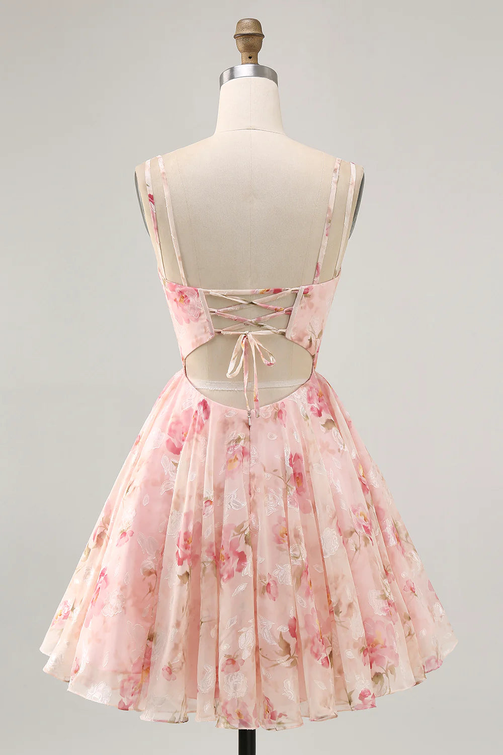 Blush Floral A Line Chiffon Short Corset Homecoming Dress