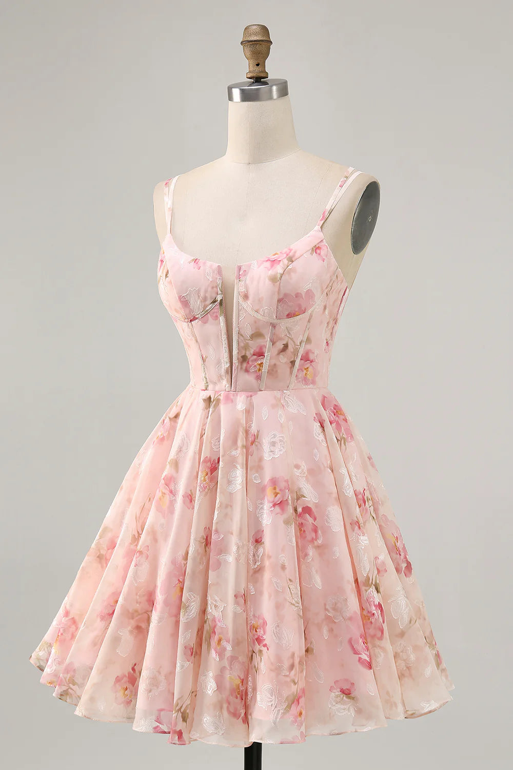 Blush Floral A Line Chiffon Short Corset Homecoming Dress
