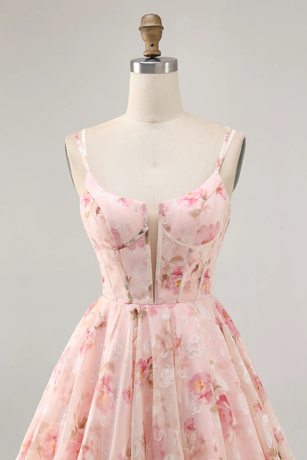 Blush Floral A Line Chiffon Short Corset Homecoming Dress
