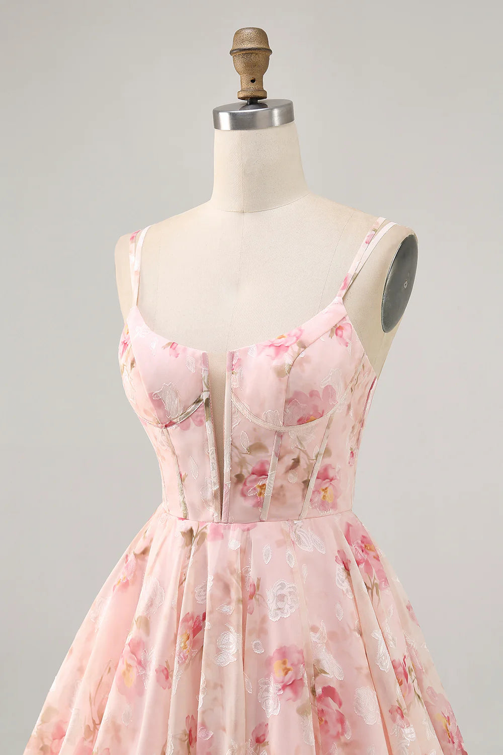 Blush Floral A Line Chiffon Short Corset Homecoming Dress