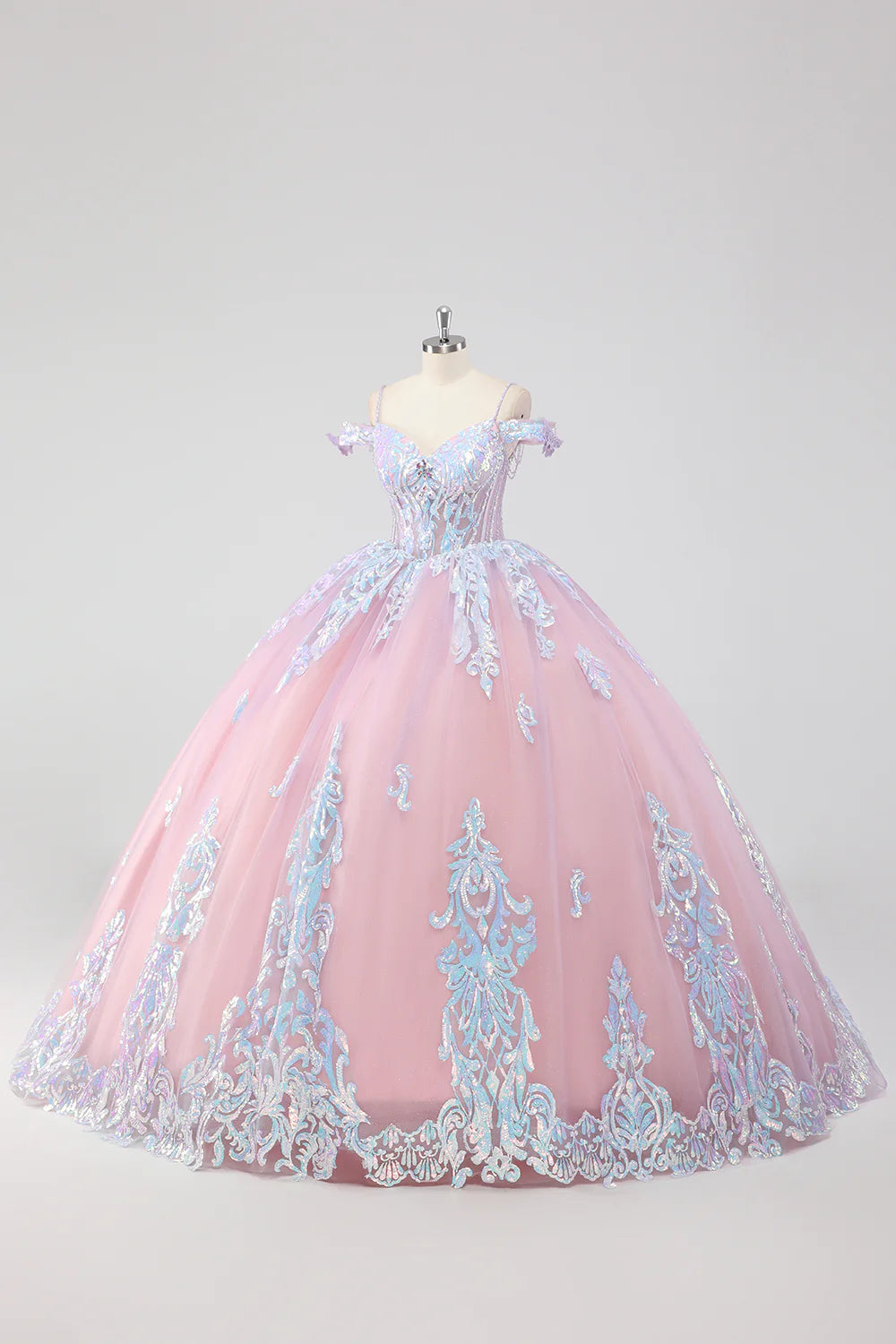 Blush Pink Ball Gown Cold Shoulder Quinceanera Dress with Appliques