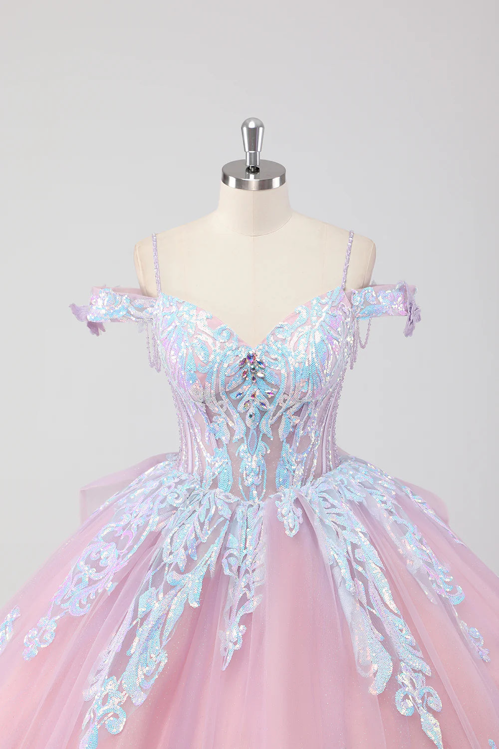 Blush Pink Ball Gown Cold Shoulder Quinceanera Dress with Appliques