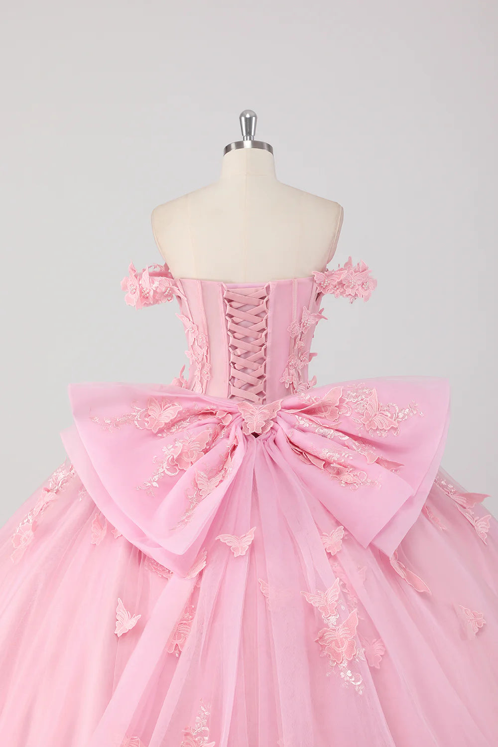 Blush Pink Ball Gown Off The Shoulder Quinceanera Dress with 3D Butterflies