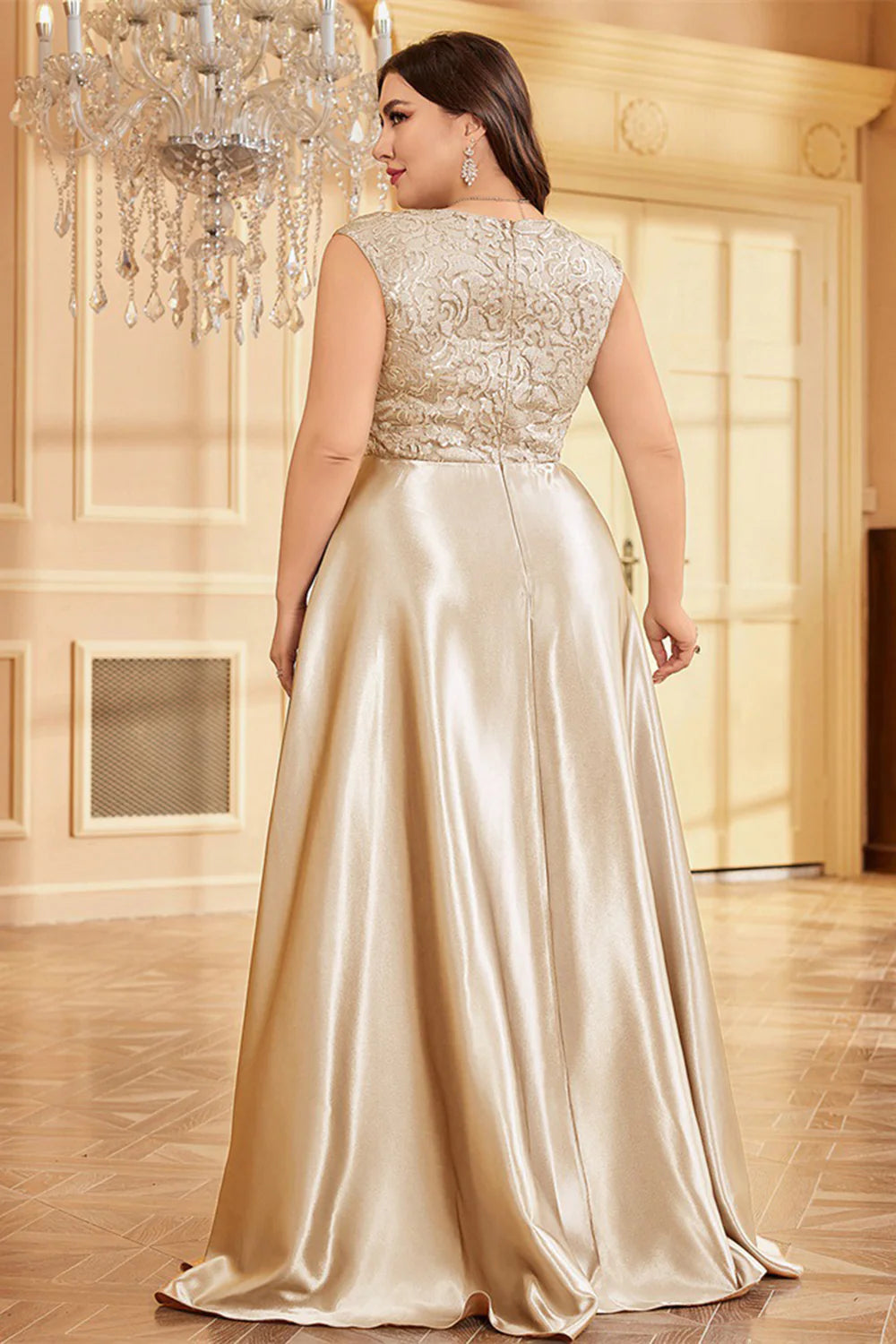 Blush Pink Plus Size Satin Long Mother Of The Bride Dress