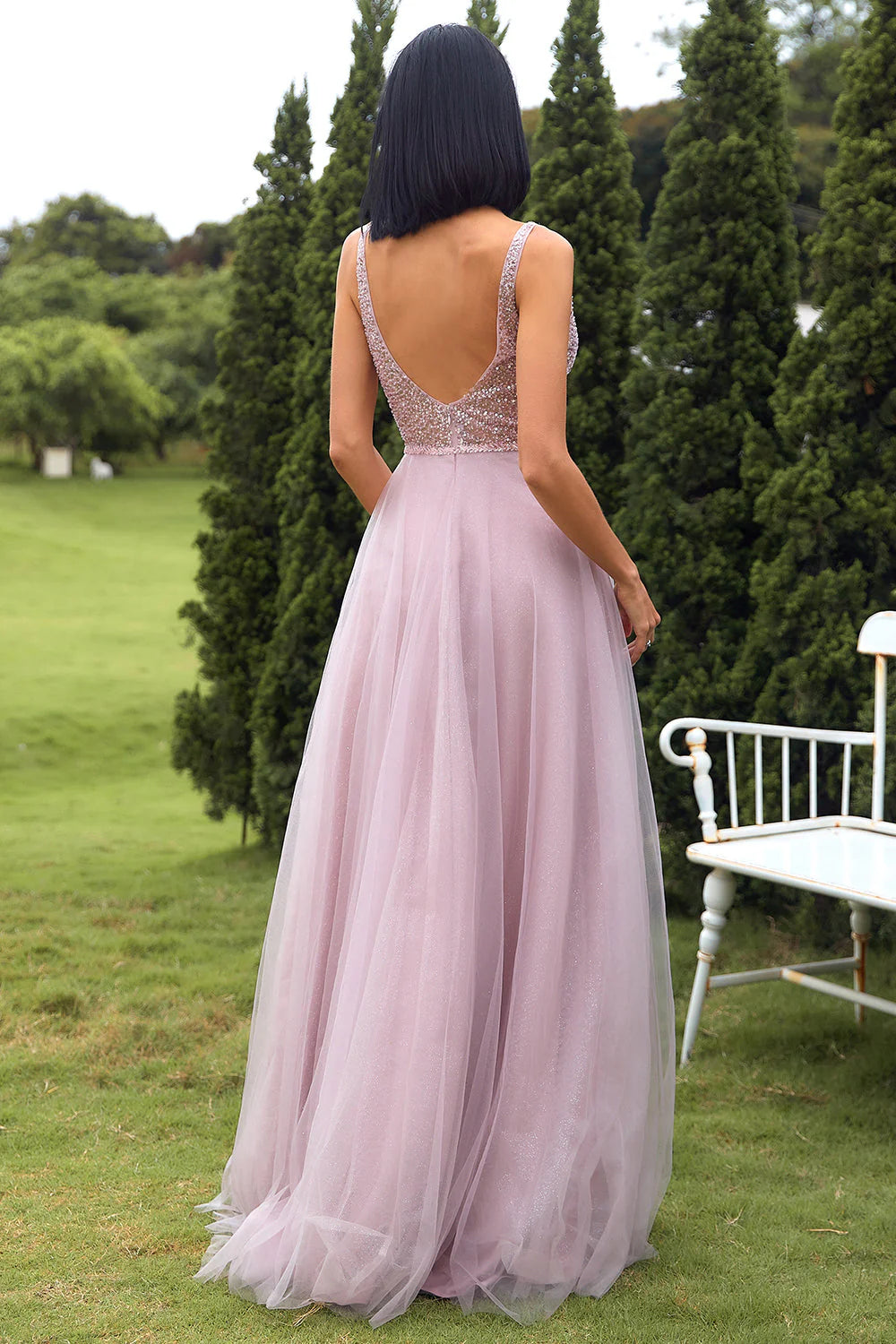 Blush Tulle Sequins Full Of Charm  Prom Dress with Appliques