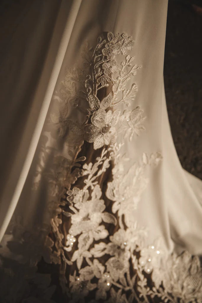 Boho Lace Mermaid Wedding Dress Split Elopement Wedding Dress