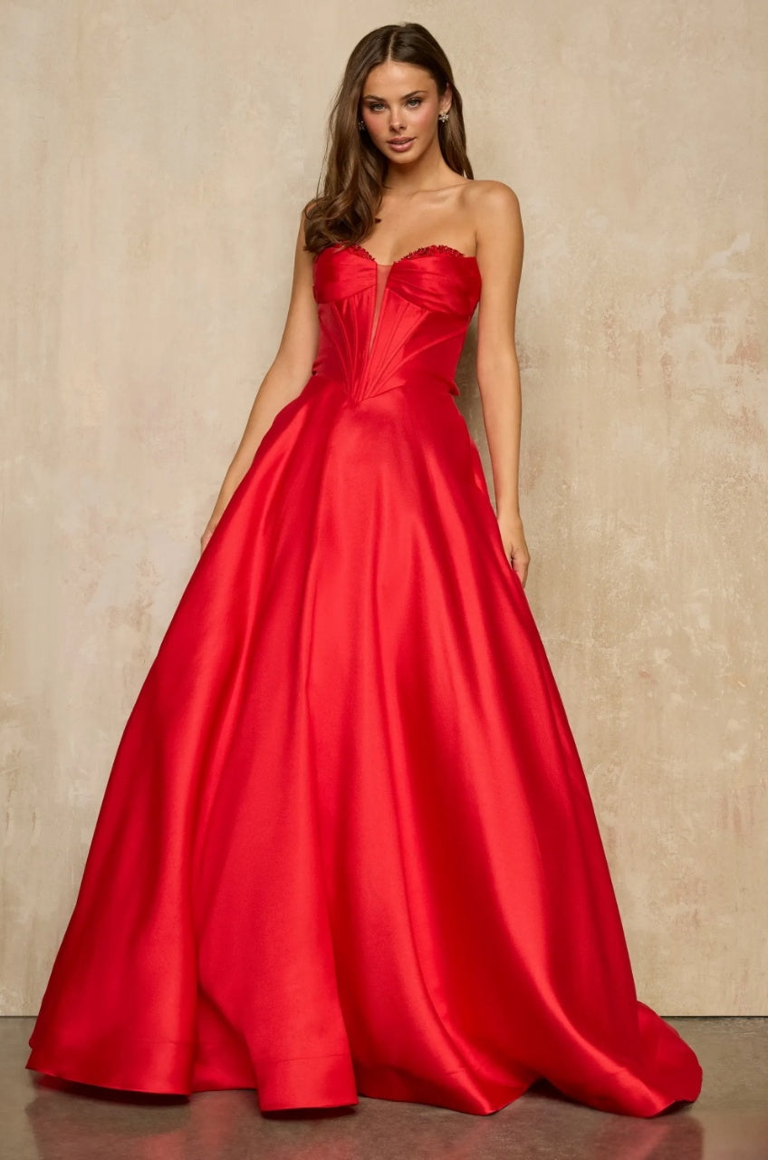 Bold A-Line Strapless Beaded Sweetheart Corset Lace-Up Floor Length Evening Dress