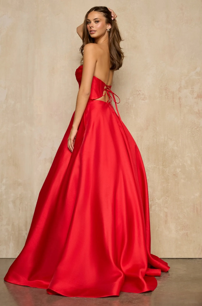 Bold A-Line Strapless Beaded Sweetheart Corset Lace-Up Floor Length Evening Dress