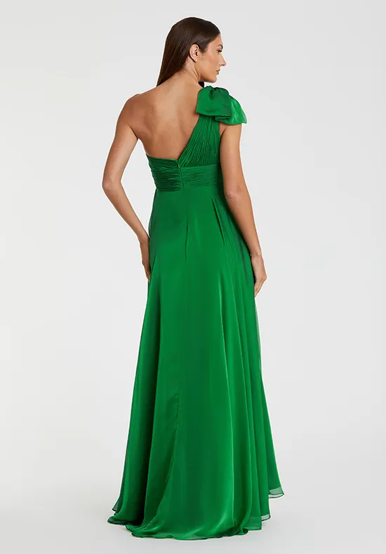Bold Emerald Green Chiffon A-Line One-Shoulder Floor-Length Bridesmaid Dress with Bow