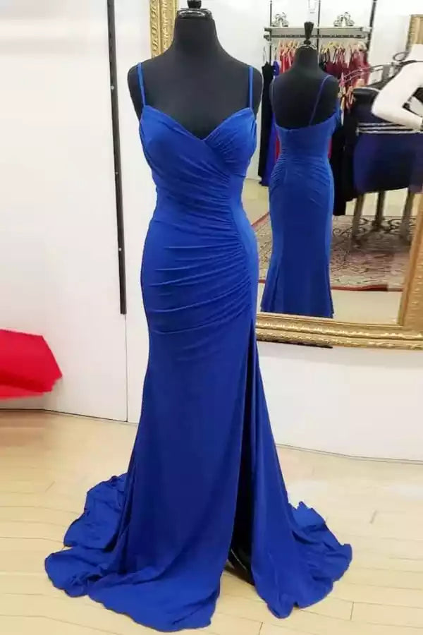 Bold Royal Blue Jersey Mermaid Gown with Sweetheart Neckline & Ruched Detail