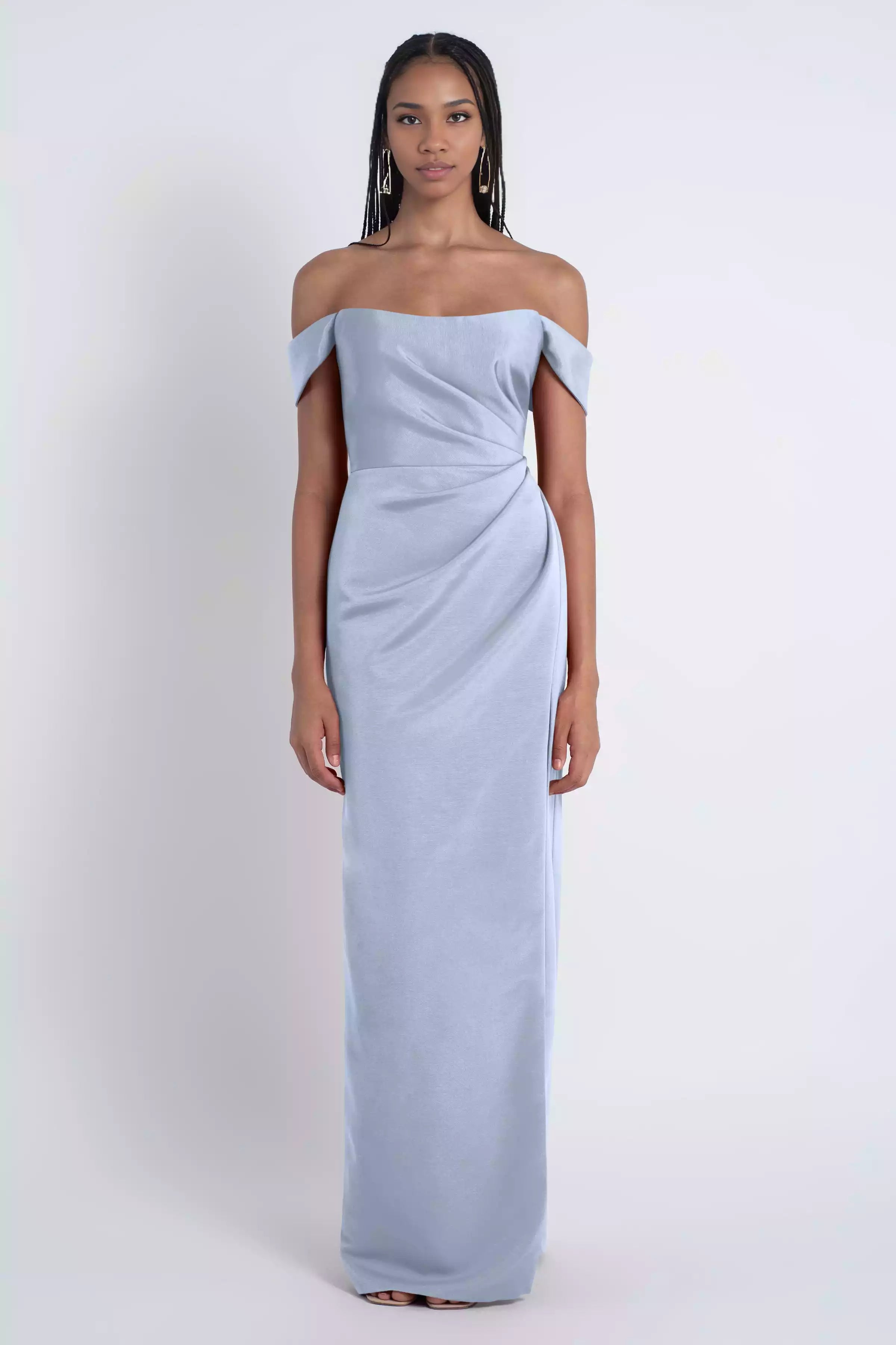 Bridesmaid Dresses with a charming straight neckline, natural waist seam, and a mid zip fit flared skirt