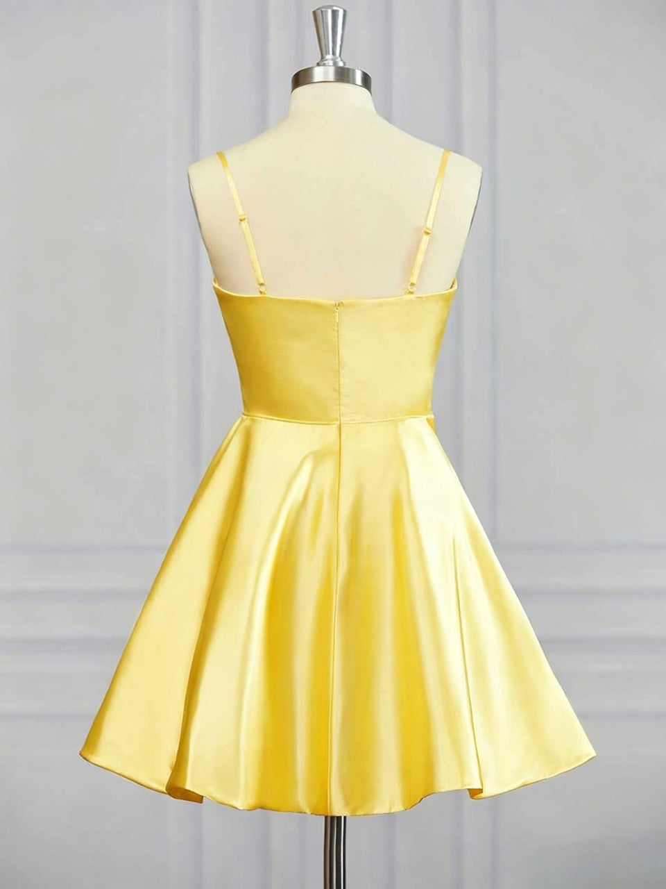 Bright Gloss Satin Adjustable Spaghetti Strap Straight Neck Flared A-Line Mini Homecoming Dresses