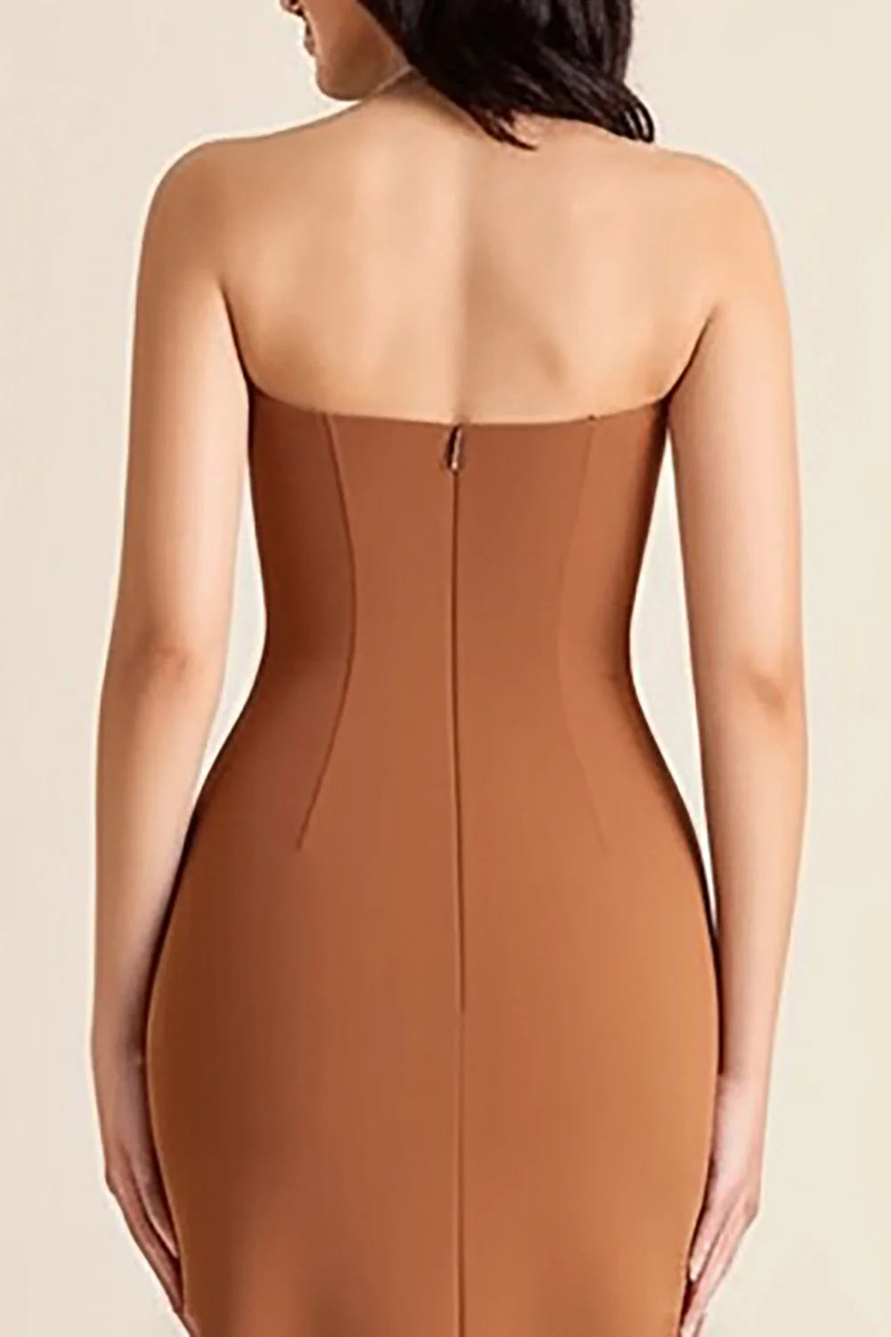 Brown Sheath Strapless Long Formal Dress with Slit