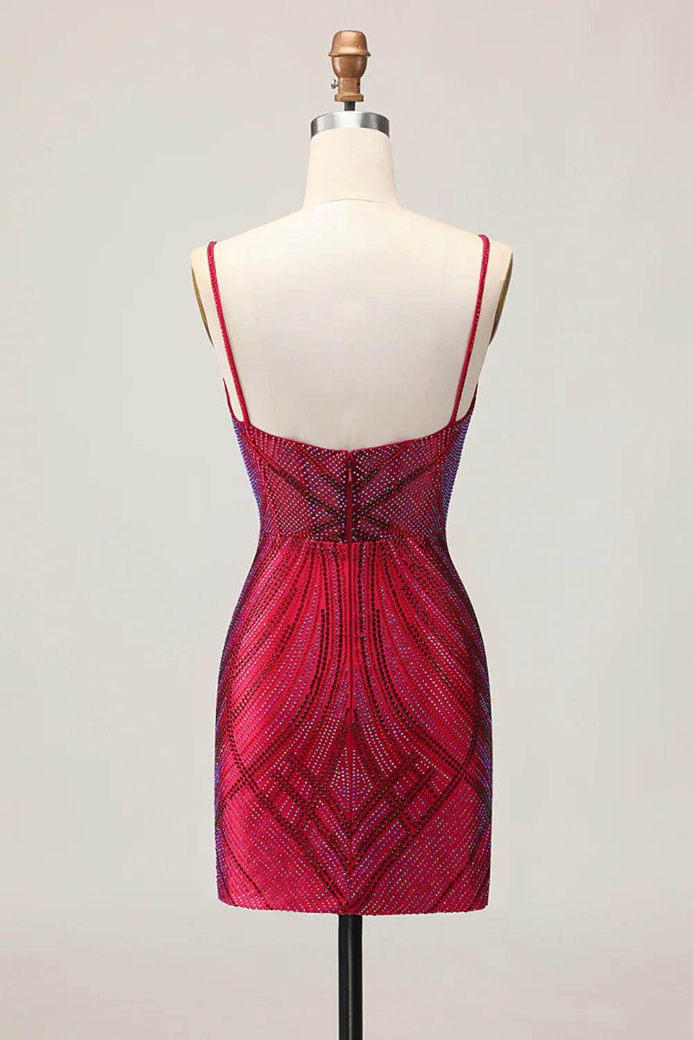 Burgundy Bodycon Spaghetti Straps Beaded Homecoming Dress
