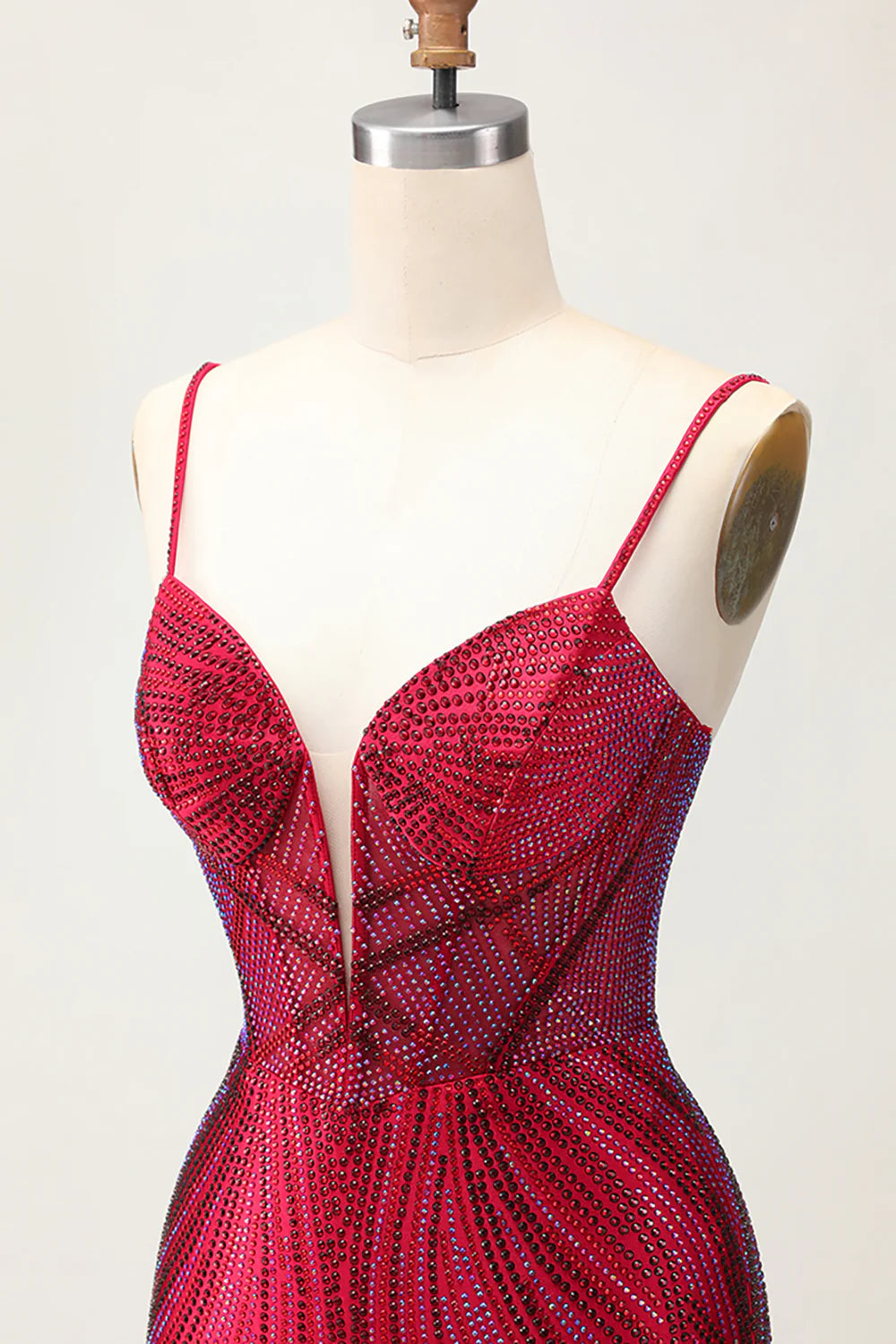 Burgundy Bodycon Spaghetti Straps Beaded Homecoming Dress