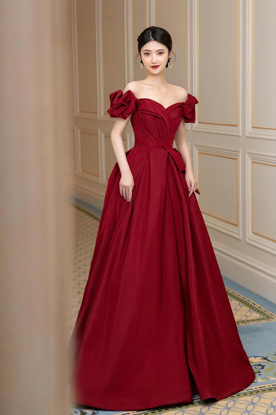 Burgundy Satin Long Prom Dress, A-Line Evening Party Dress