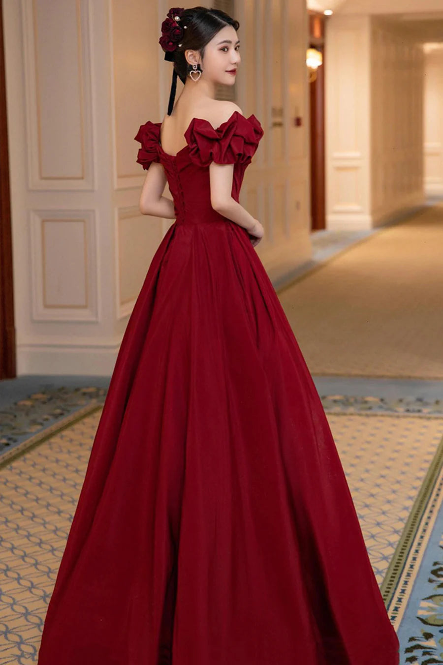 Burgundy Satin Long Prom Dress, A-Line Evening Party Dress