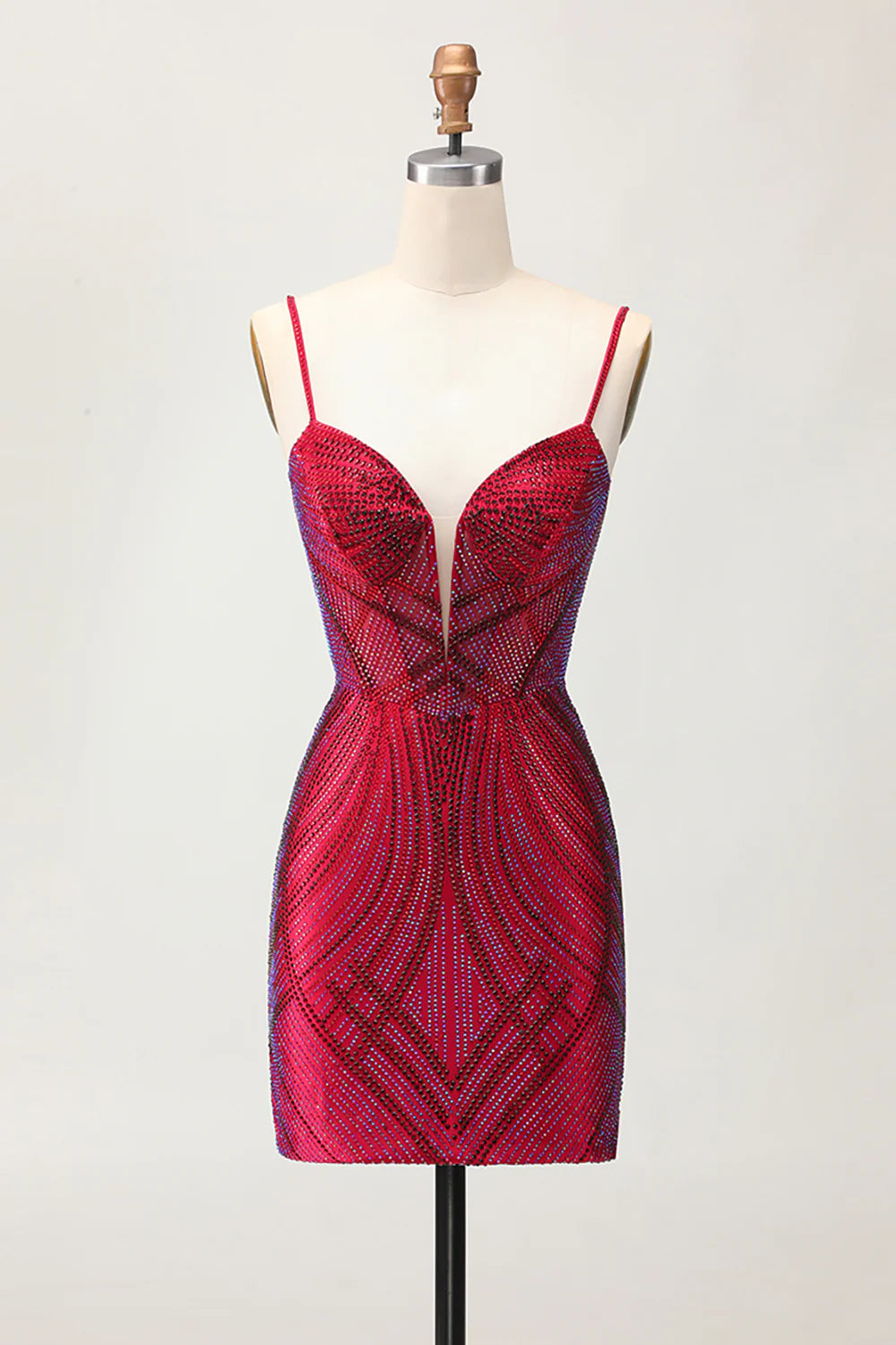 Burgundy Bodycon Spaghetti Straps Beaded Homecoming Dress