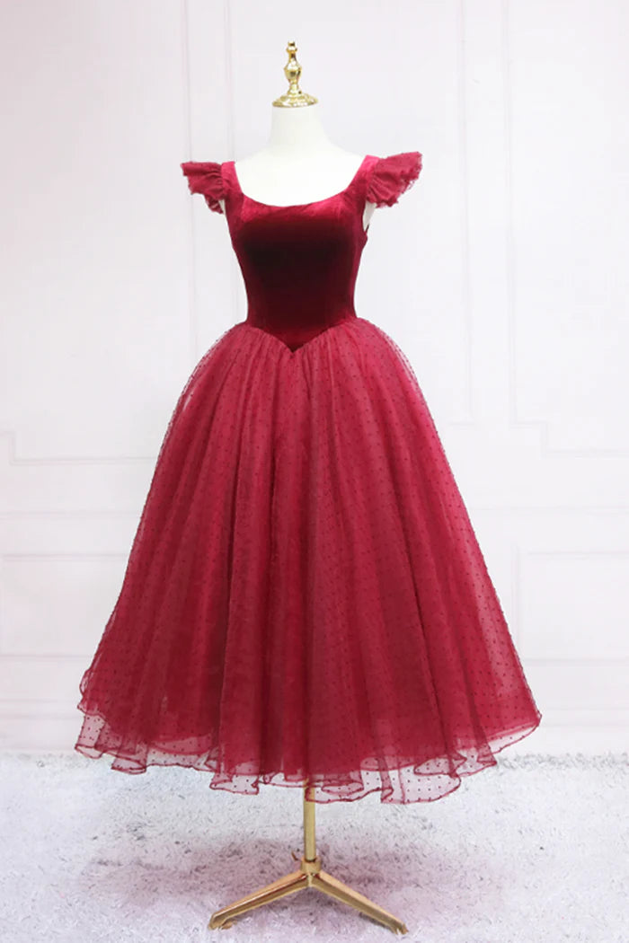 Pink Tulle Short Prom Dress, Cute Short Sleeve Party Dress