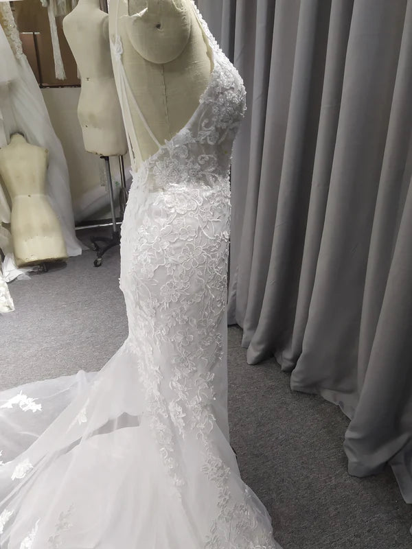 Spaghetti Straps Tulle With Lace Mermaid Full Of Charm Wedding Dress