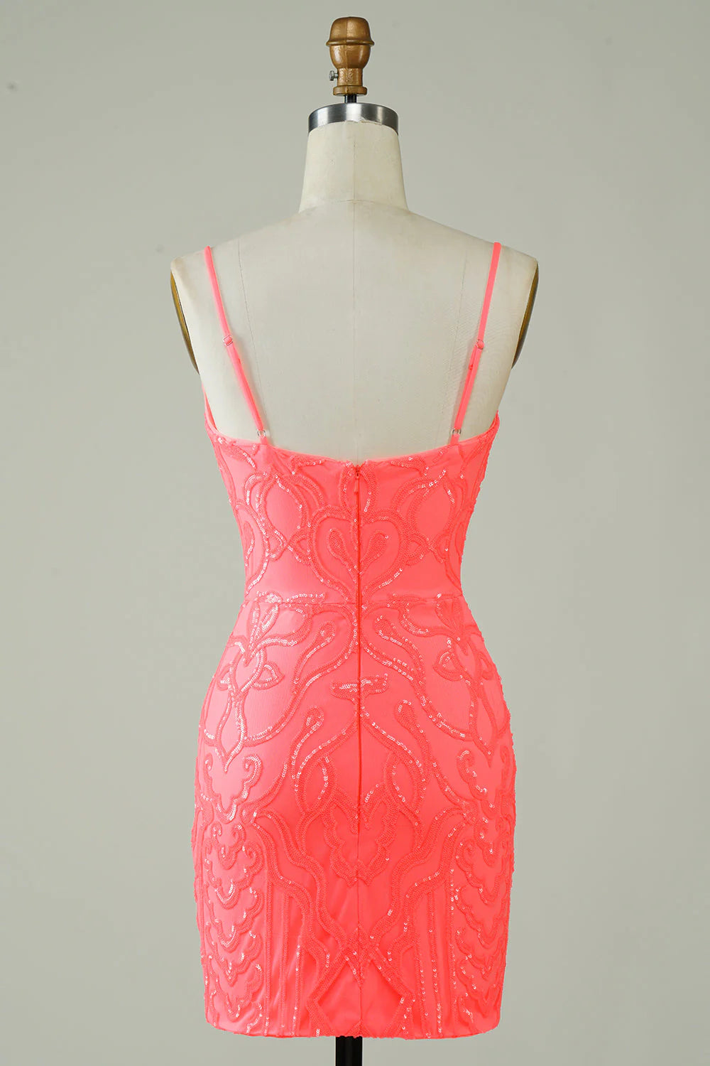 Spaghetti Straps Peach Glitter Tight Full Of Charm Homecoing Dress