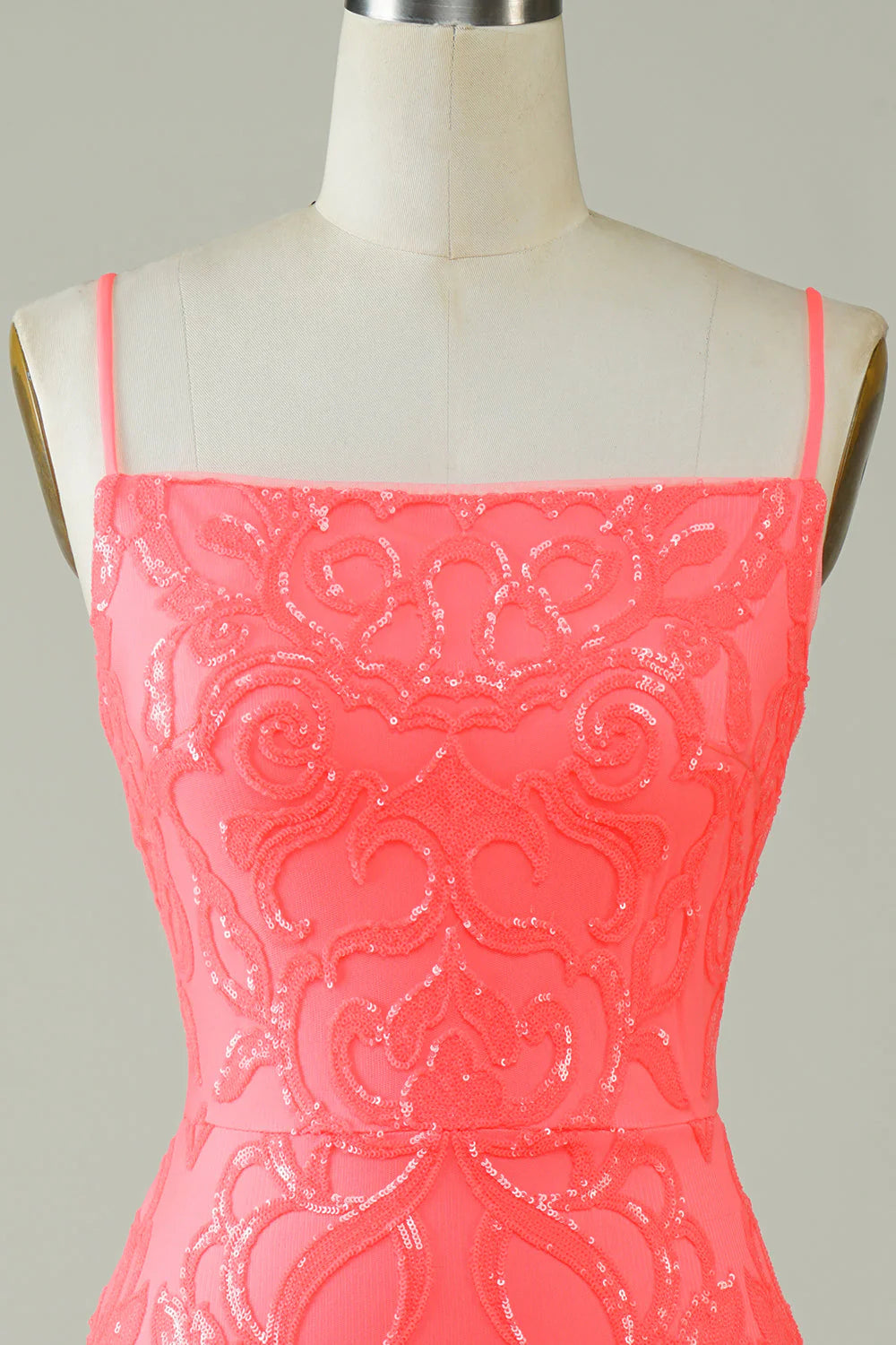 Spaghetti Straps Peach Glitter Tight Full Of Charm Homecoing Dress