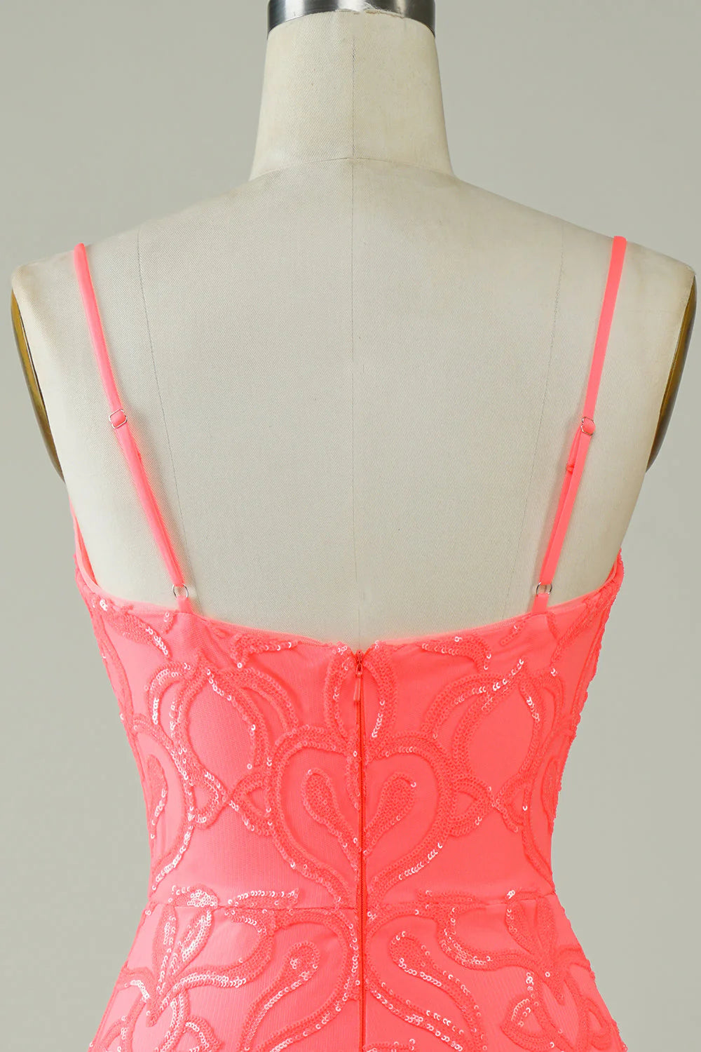 Spaghetti Straps Peach Glitter Tight Full Of Charm Homecoing Dress