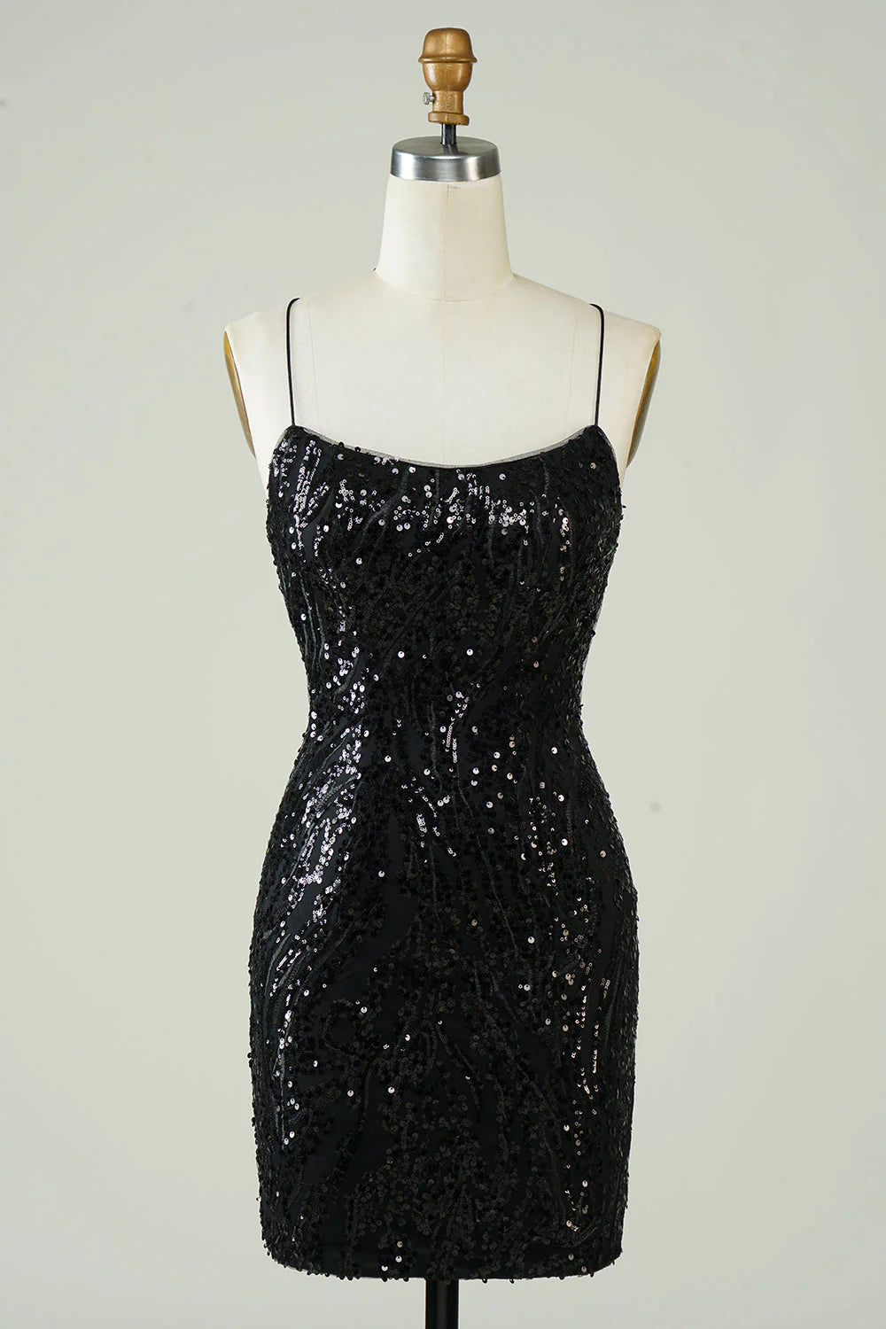 Black Sequins Spaghetti Straps Tight Full Of Charm Homecoing Dress