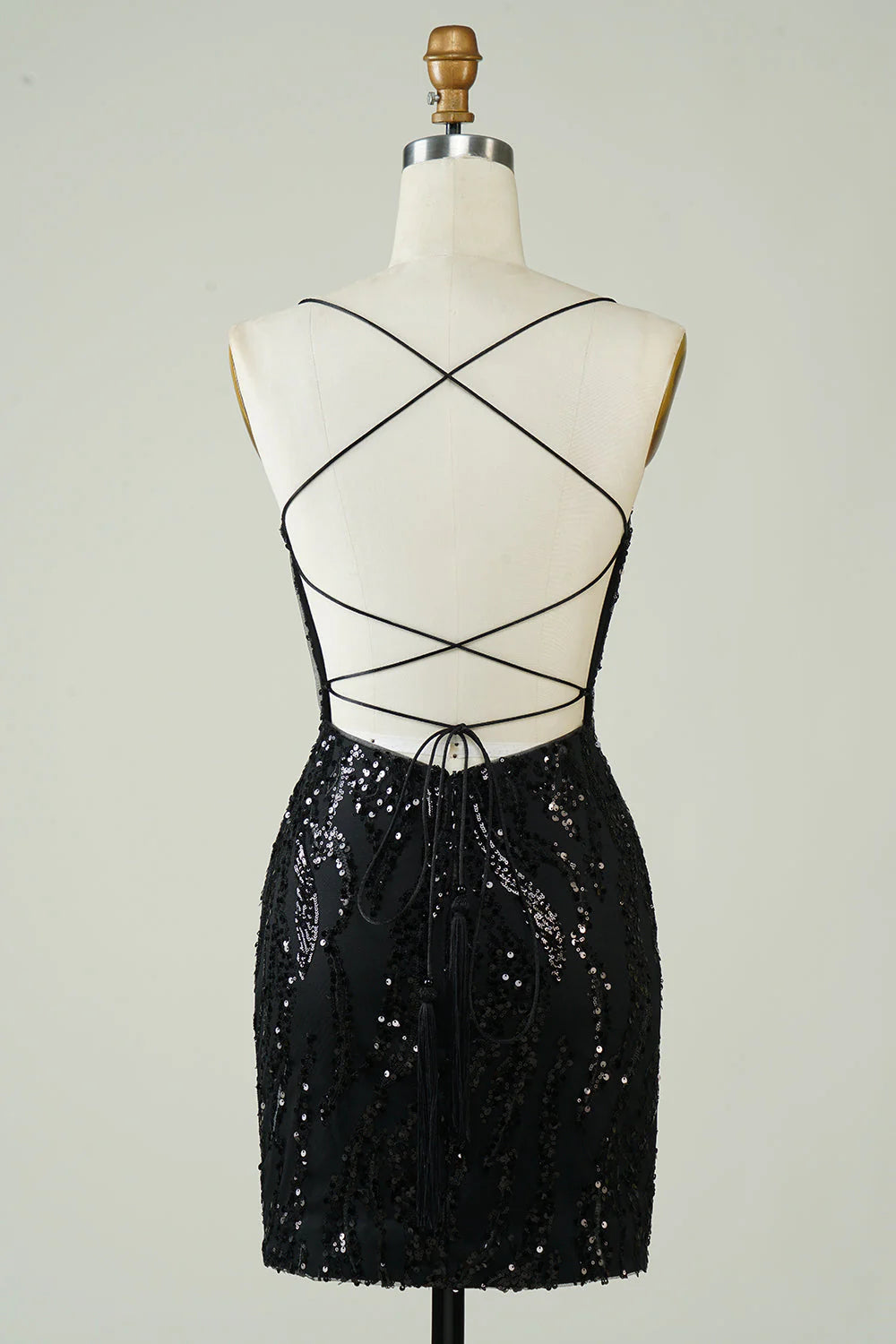 Black Sequins Spaghetti Straps Tight Full Of Charm Homecoing Dress