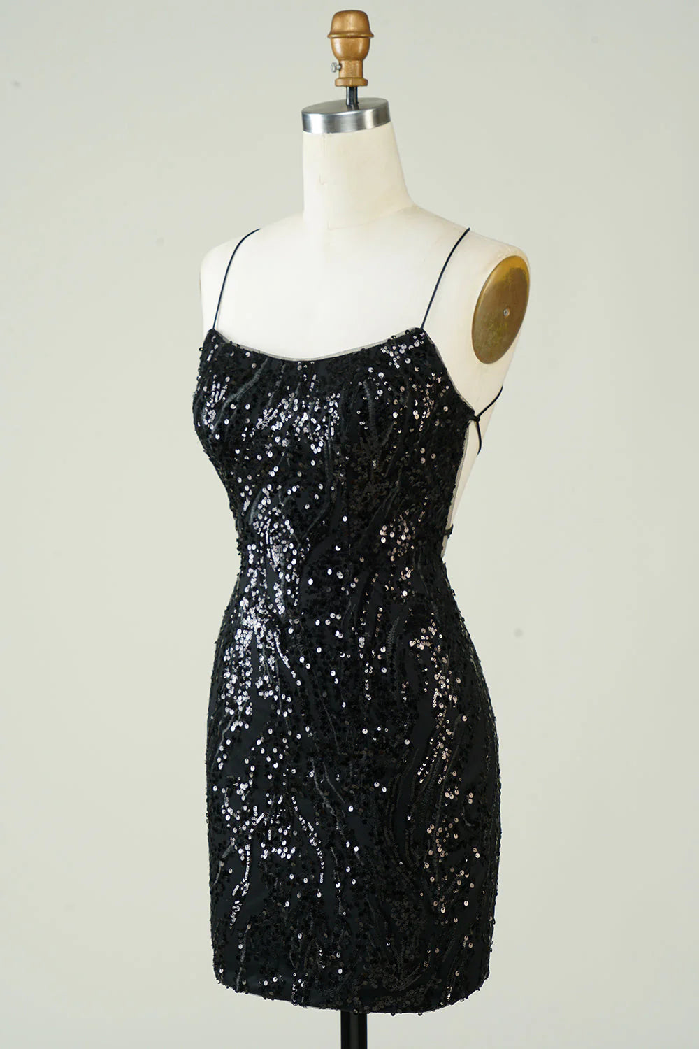 Black Sequins Spaghetti Straps Tight Full Of Charm Homecoing Dress