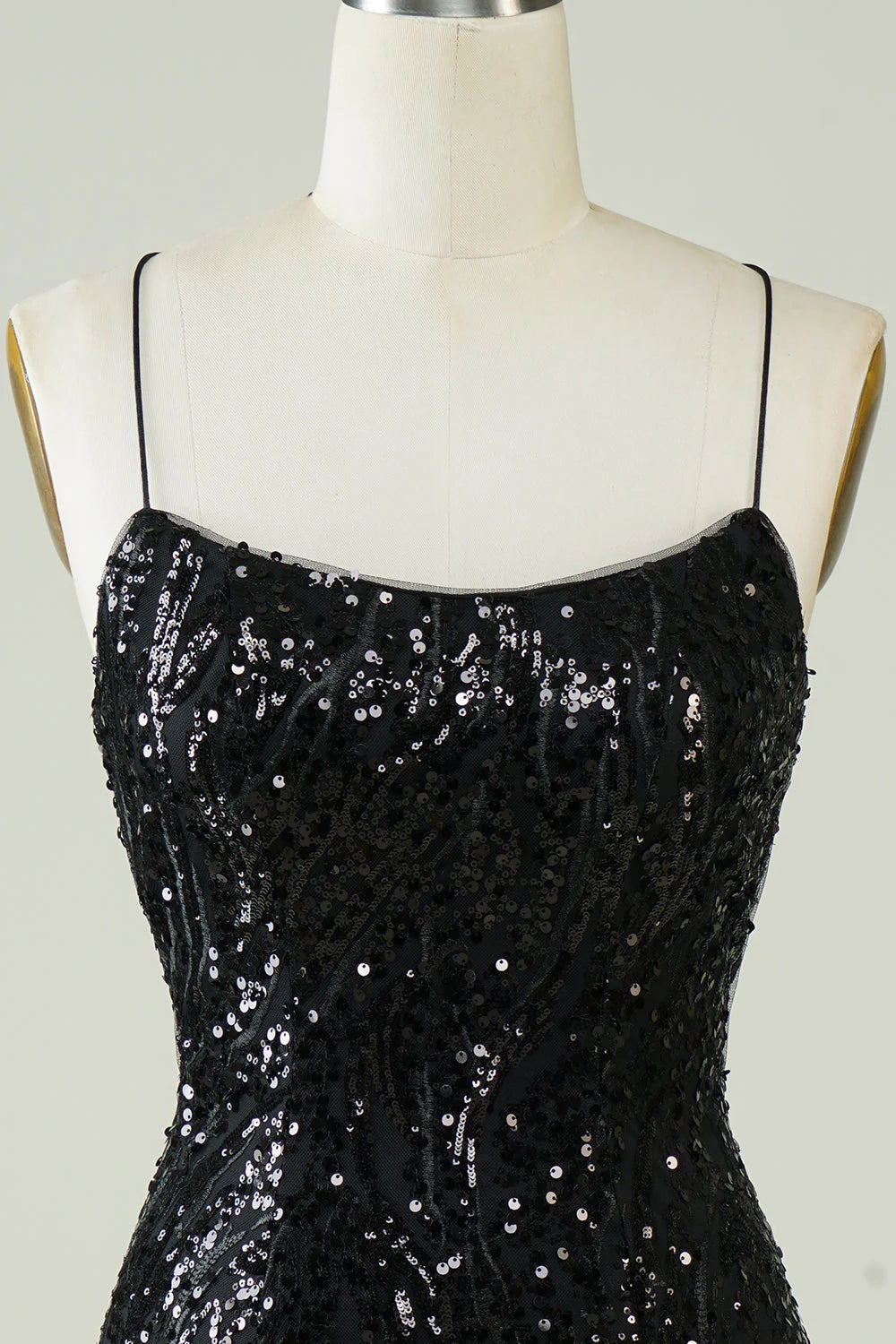 Black Sequins Spaghetti Straps Tight Full Of Charm Homecoing Dress